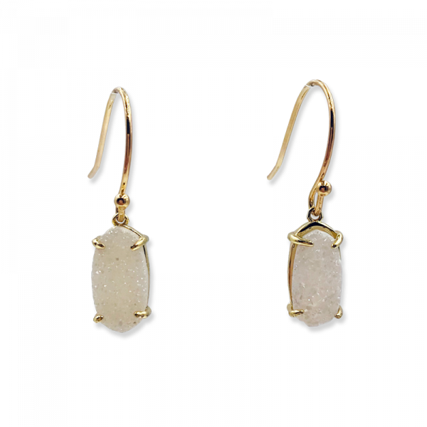 Petite Oval Snow White Drusy Earrings