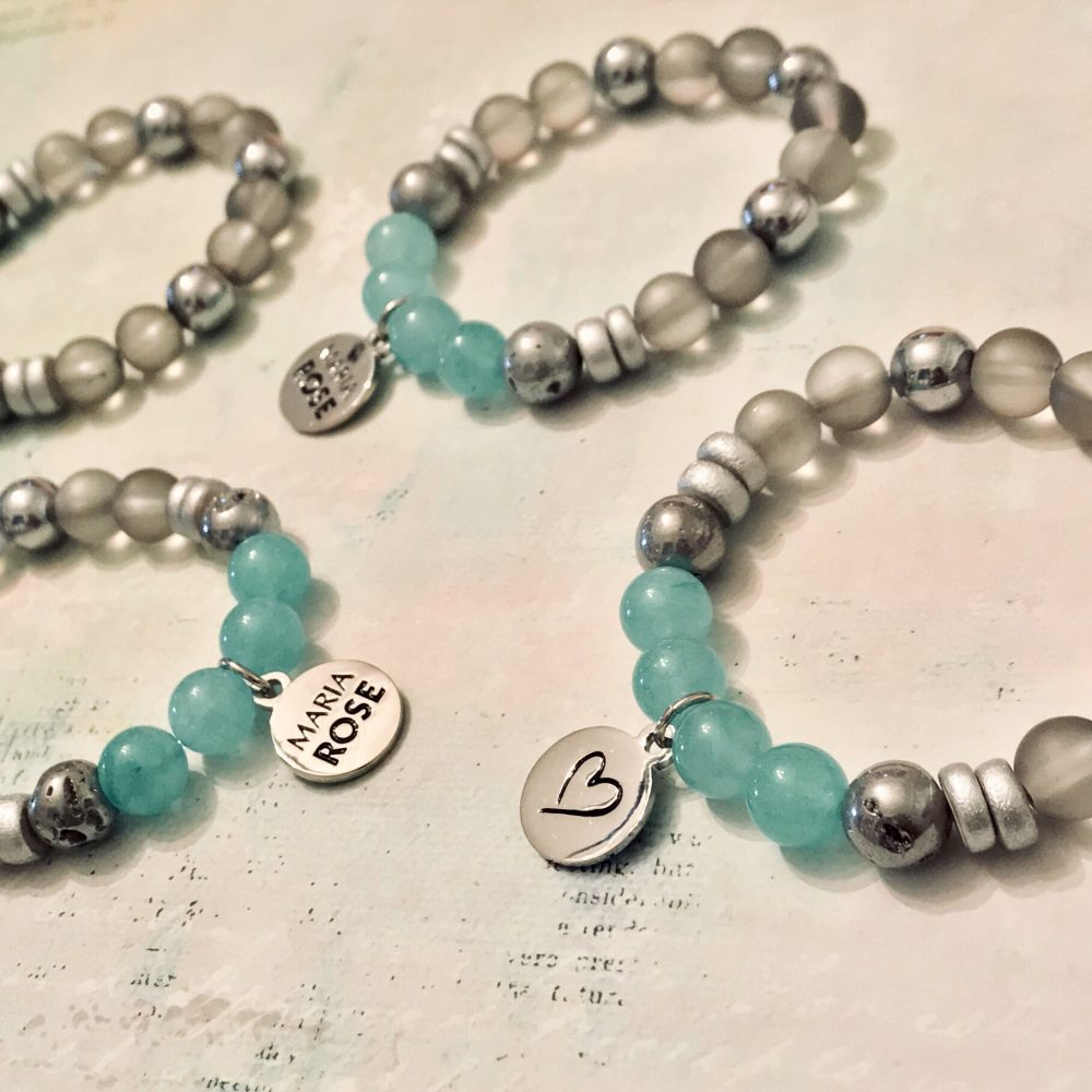 teal and silver bracelet set by Maria Rose