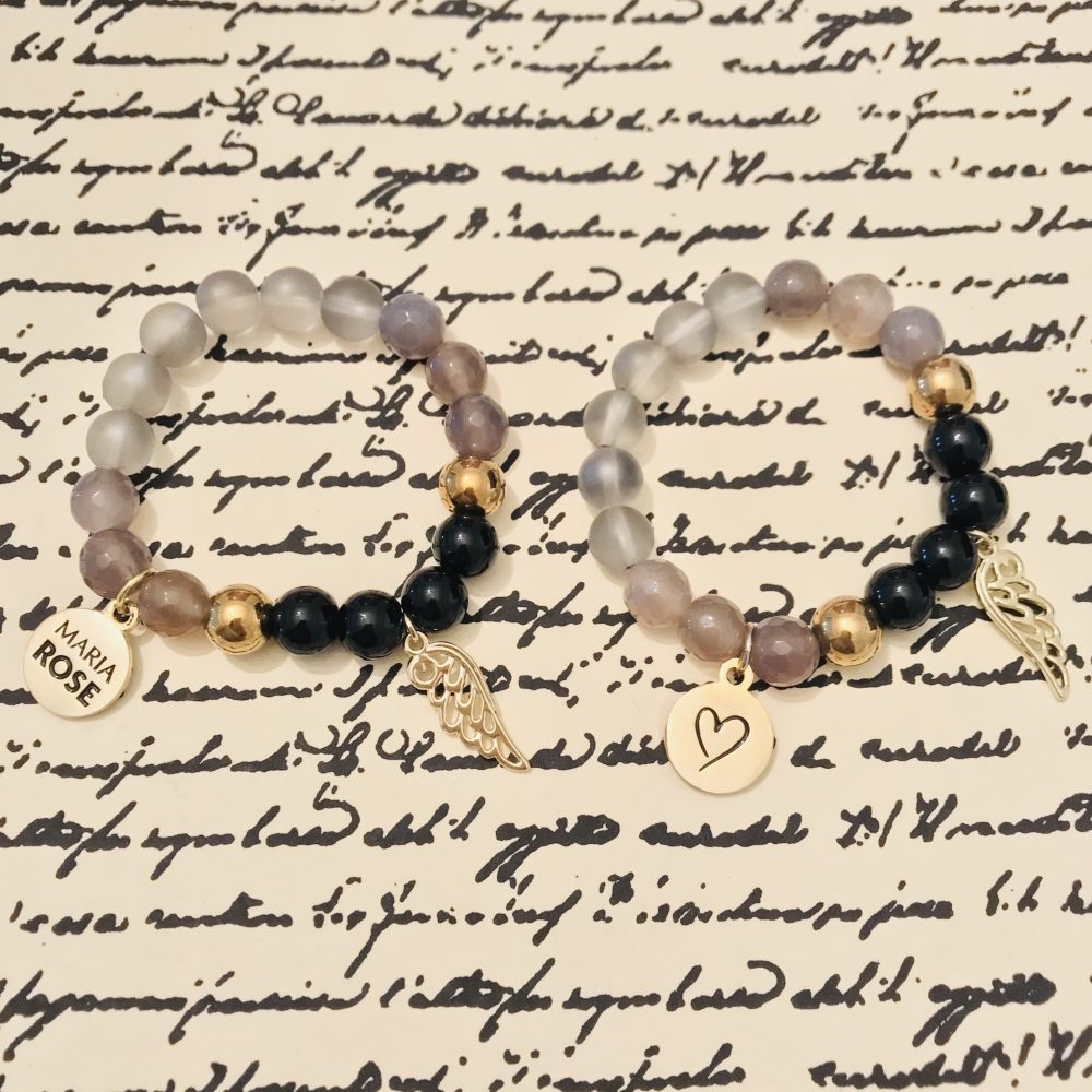 black and gold bracelets with Maria Rose gold charm